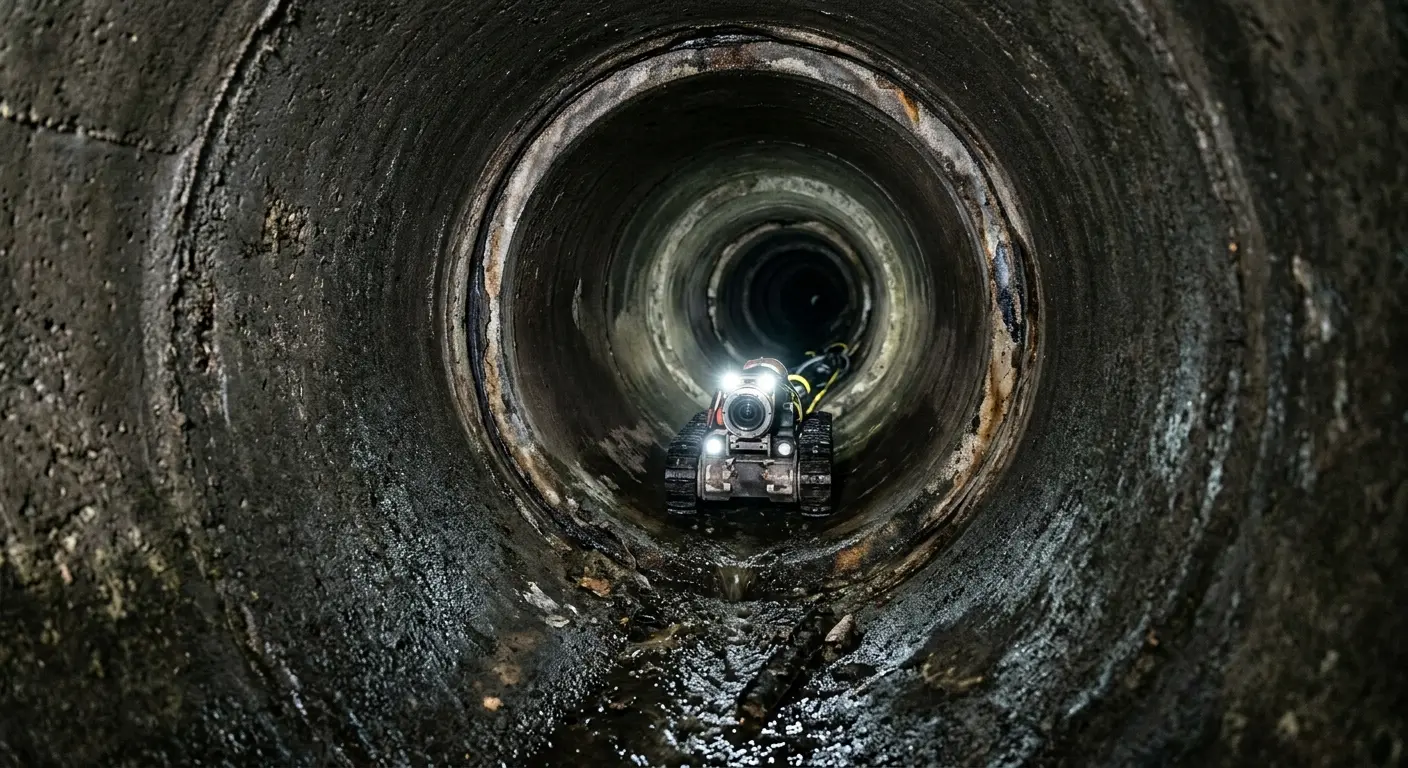 Robotic sewer camera inspecting pipe interior for Drain Snake Service in Floresville