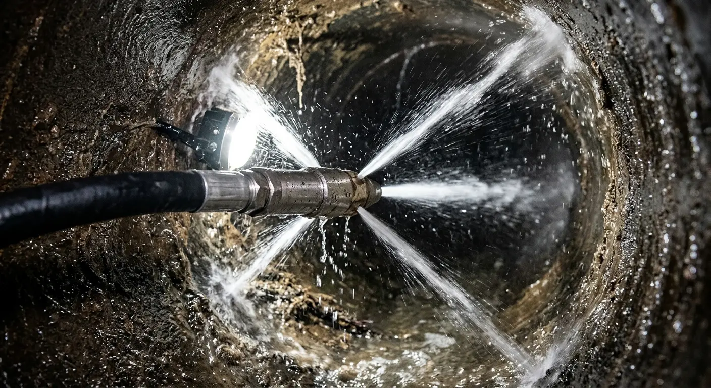 High-pressure hydro jetting nozzle cleaning sewer pipe for Storm Drain Cleaning in Floresville